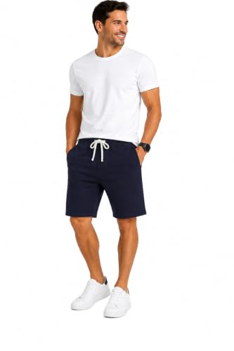 Image of ArkXani® Mens Fleece Jogger Shorts with Zip Side Pockets (Navy XL)