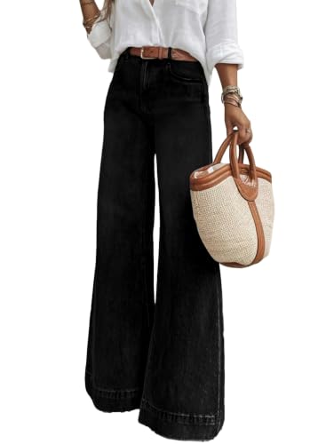 SHEWIN Womens Jeans High Waisted Wide Leg Pants Woman Casual Loose Stretchy Bootcut Jeans for Women Fall Outfits for Women 2026 Color Black Size 14