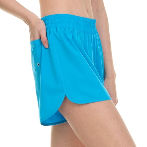 Pantalones cortos de natación ligeros bañador de mujer corto turquesa con bolsillos 4