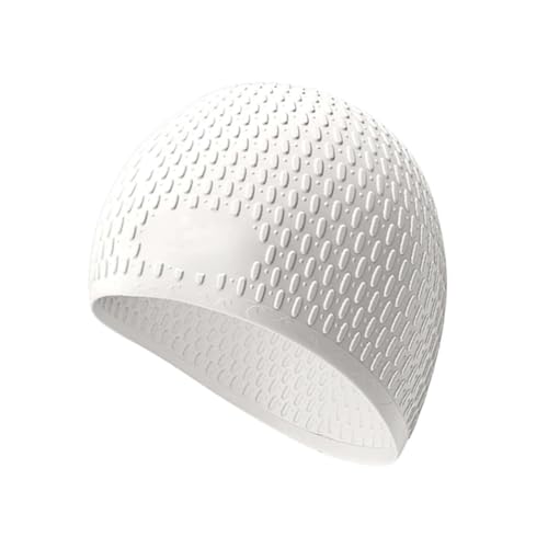 Image of First Lens Silicon Bubble Dot Swim Cap, Swimming Cap for Long & Short Hair, Cover Ears to Keep Hair Dry, Waterproof Swim Caps, Anti-Slip Comfortable -Adults Men & Women (White)