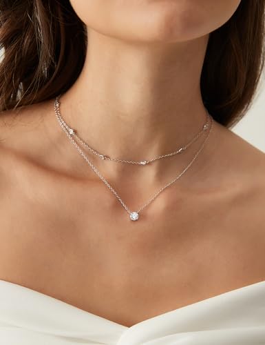 EAMTI 925 Sterling Silver Necklace for Women 0.5/0.8/1CT Round Cut Cubic Zirconia CZ Solitaire Necklace Dainty Jewelry Gifts for Women Extenders with Lobster Clasp Gifts Anniversary Day 16 Inch4