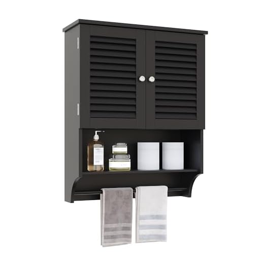ChooChoo Bathroom Wall Cabinet with Towels Bar, 23.6" L x8.9 W x29.3 H MDF Material Medicine Cabinet, 2 Doors Over The Toilet Space Saver Storage Cabinet with Large Space, Black
