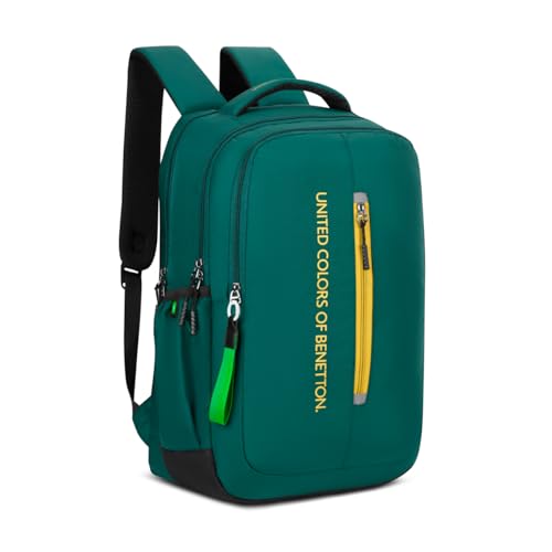 Image of United Colors of Benetton Unisex High-School Backpack RUNWAY | 3-Compartment Slim Design with Branded Print | Backpack for School Girls and Boys | 25L Capacity