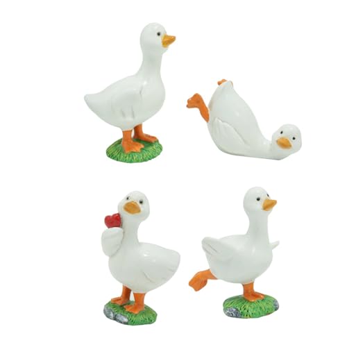 Lot de 4 figurines de canard blanc en résine résistante aux intempéries - Décoration miniature pour cour, jardin, pelouse et décoration de la maison