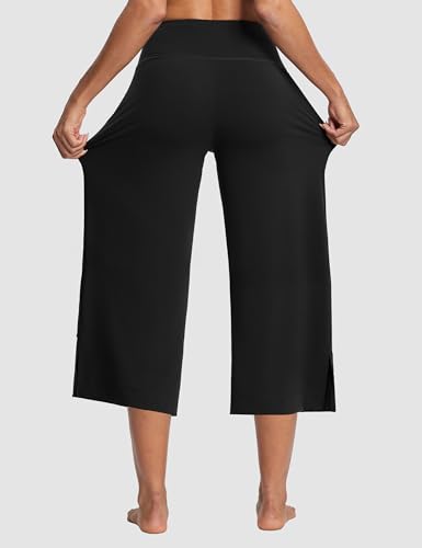 Image of ISEEGZ 15 inch /18 inch /21 inch Capri Pants for Women High Waist Wide Leg Yoga Capris with Pockets Stretchy Loose Fit Casual Workout
