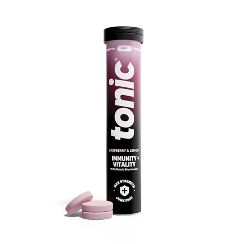 Tonic Health Daily Immunity Tablets - 4-in-1 Effervescent Multivitamins, Minerals & Phytonutrients - Vitamin D, Vitamin C and Zinc - Vegan, No Sugar- Max Strength Tablets, Raspberry & Lemon, 20 Count