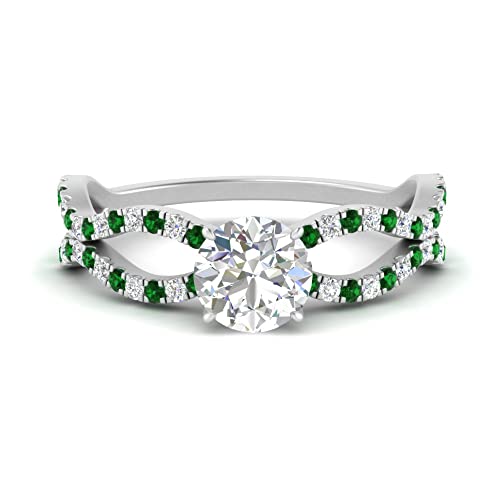 Image of 55Carat Choose Your Gemstone Pave Split Wave Diamond CZ Ring Sterling Silver Round Shape Split Shank Engagement Ring Everyday Jewelry Wedding Jewelry Handmade Gifts for Wife US Size 4 to 12