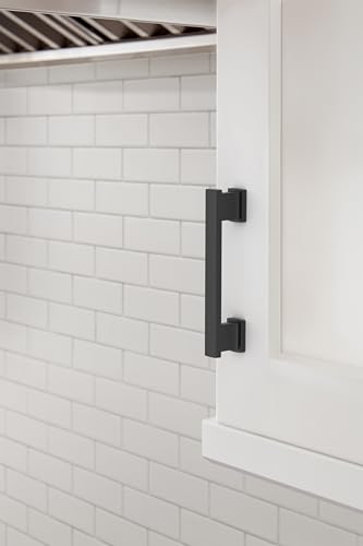 Image of Amerock 25 Pack 3-3 /4 inch Triomphe Matte Black Drawer Pull | 3-3 /4 inch (96mm) Center-to-Center Mounting Distance and 4-13 /16 inches Overall Length, Durable Zinc Cabinet Hardware