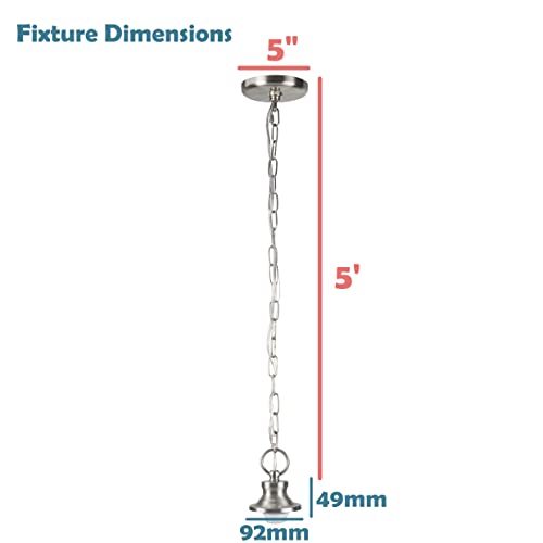 Image of Aspen Creative 21050-21, Indoor Pendant Light Kit, 6' SPT-1 Silver Wire / 5' Steel Chain. Socket Cup: 3-1 /2 inch W x 1-15 /16 inch H. Suitable: 6 inch D. to 18 inch D. Pendant Shade. Satin Nickel. 1 Pack.