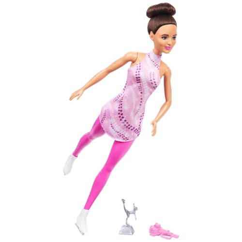 Barbie Careers Fashion Doll & Accessories, Brunette Ice Skater in Removable Pink...