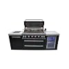 Mont Alpi MAi805 BSSFC 44 inch 6 Burner Black Stainless Steel Modular Outdoor Kitchen Island BBQ Grill with Fridge Cabinet Side Burner Granite Countertops Rotisserie Chopping Board Grill Cover