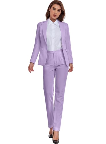 Damenanzug, 2-teilig, formelle Jacke, Outfit, Business, Büro, EIN-Knopf-Blazer, Hose, schmale Passform, Anzug-Set für die Arbeit, Helles Violett, Mittel