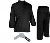 TMA Black Karate Uniform, Gi 7 oz Adult Kids w/White Belt Tae Kwon Do (Black, 5)