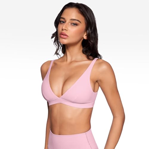 Image of INGIA Deep V-Neck Sports Bra Padded U Back Yoga Workout Bra | Low Impact, Fitness, Yoga, Wireless, Workout, Contour, Crop Top, for Women