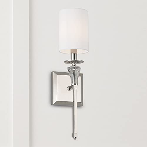 Image of Capital Lighting 641811PN-700 Laurent Traditional White Fabric Stay-Straight Shade Wall Sconce, 1-Light 60 Watt, 20 inch H x 5 inch W, Polished Nickel