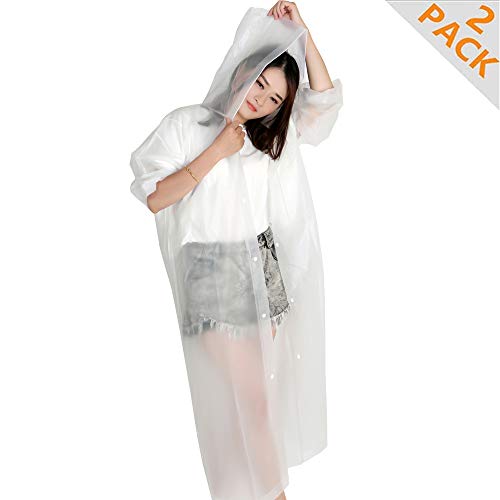Chubasquero Impermeable Mangas elásticas EVA Poncho de Lluvia Reutilizable Sobretodo Camping para Senderismo Ciclismo Unisex [2 Pack]