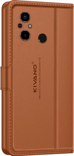 Image of KIVANO LUXE Compatible for Redmi 12C / Poco C55 Luxury Handmade Leather Magnetic Flip Folio Case | Card Holder & Kickstand | Slim Protective Cover | Unisex - Brown