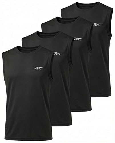 Reebok 4 Pack: Boys' Dry Fit Active Tank Tops Athletic Sleeveless Muscle Gym Workout Shirts for Kids Teens Youth Size 6 to 18- Set 1, L, (12-14)