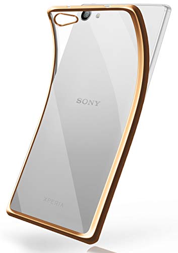 moex Transparente Silikonhülle im Chrome-Style kompatibel mit Sony Xperia Z5 Compact | Flexibler Schutz mit Hochglanz Metallic Rahmen, Gold