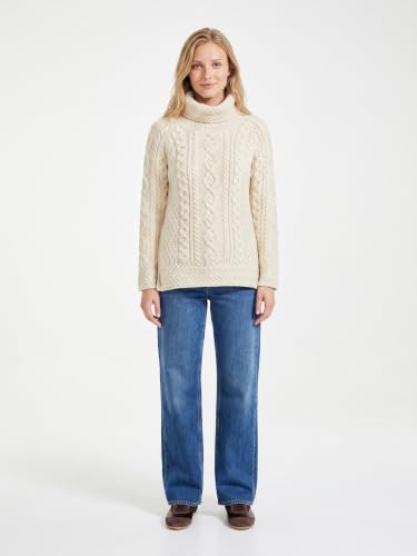 Image of Carraig Donn - Ladies - 100% Soft Merino Wool - Cable Knit Sweeter Vented Roll Neck Irish Jumper