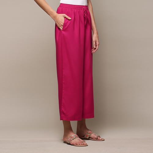 Image of BIBA Women Loose Mid Rise Rayon Palazzo