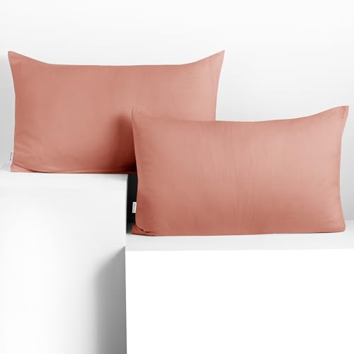 DecoKing 2 Fundas de Almohada de 50 x 60 cm, Jersey 100% Algodón Peinado, con Cremallera, Color salmón ámbar