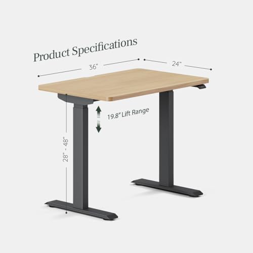 Image of Branch Duo Standing Desk, Adjustable Standing Desk with 20 inch Range | OLED Control Panel, Frameless Design and Compact Size Suitable for Many Spaces, 36 Inches, Charcoal Base, Woodgrain Top