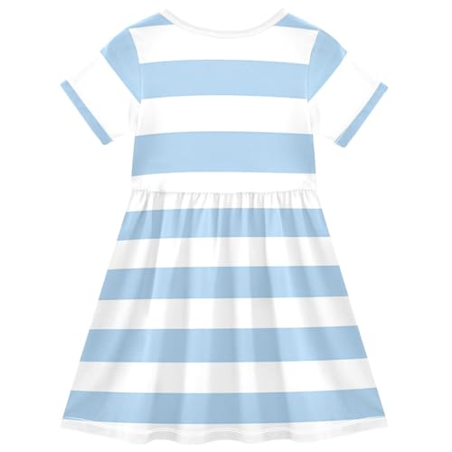 ALAZA Girls' Dresses Blue White Striped Short Sleeve Dresses2