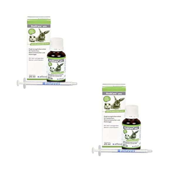 alfavet RodiCare URO | Doppelpack | 2 x 20 ml | Ergänzungsfuttermittel für Kaninchen, Meerschweinchen und Kleinnager | Mit Harn anregenden Beeren und Kräutern