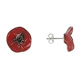 Hergestellt aus 925 Silber Schmuck Les Poulettes - Ohrringe Rot Mohnblume Keramik Metall Studs