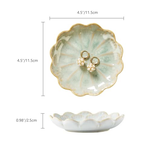 Image of Lotus Ring Holder Dish Small Indoor Ash Tray, Ceramic Dessert Plate Trinket Jewelry Holder Organizing Necklace Earrings for Parents Friends Sister, Light Green. All Jewelries Are NOT Included.