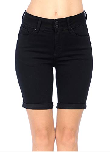 Wax Jeans Women's Juniors High Rise Push-Up 2 Button Bermuda Denim True Stretch Shorts (Black, 3XL)