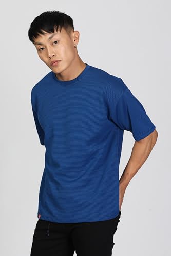 Image of SHODOX Men Oversized T Shirt Solid Dotted Design | Round Neck Loose Fit Drop Shoulder Casual T-Shirt for Men