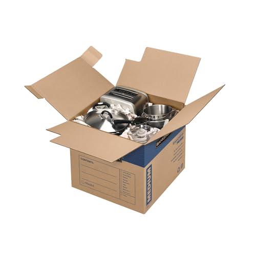 Bankers Box Medium Prime Moving Box 8 Pack, Reinforced Handles, Tape-Free Assembly, Attached Lid, 18-in x 15-in x 14-in (0062806)