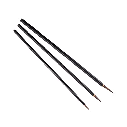 PATIKIL Chino Caligrafía Pinceles, 3 Paquete Acuarela Tinta Pintura Escritura Pincel Dibujo Arte Sumi -e Cepillo Madera Mango para Principiantes, 3 Tamaño Incluido, Negro