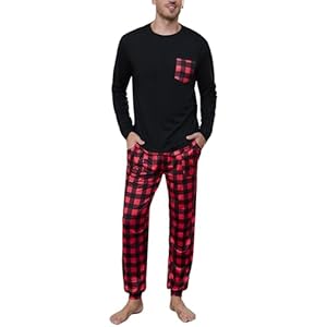 Marvmys Mens Pajama Set Long Sleeve Pajamas Soft Pjs Sleepwear Loungwear Comfy Sleep Sets with Pockets S-3XL Small B-black Red Plaid