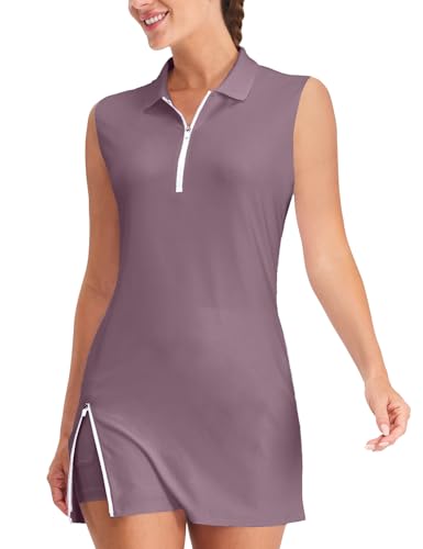 Image of Hiverlay Tennis Dresses for Women with 2 Pockets Built in Shorts UPF 50+ Golf Dress Workout Athletic Dresses