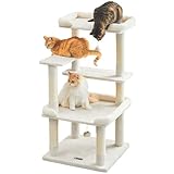 キャットタワー 大型猫 据え置き 安定感 多頭飼い 爪とぎ 猫ベッド シンプル 114cm ベージュ 954A