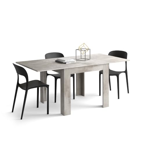 Mobili Fiver, Eldorado Extendable Square Bookstyle Table, 90 x (180) x 90 cm, Concrete Grey, for 4-8 People, Kitchen Table, Made in Italy