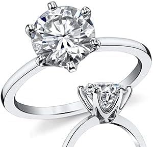 0.50-3 Carat Moissanite Ring, Platinum Plated Sterling Silver Round Cut Solitaire Ring for Women, Engagement, Promise, Wedding D-VVS1