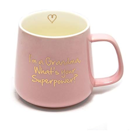 Coffee Mug Gift for Grandma Mothers Day - I'm a Grandma What's Your Superpower Ceramic Tea Cup - Birthday Presents for Mothers and Grandma Pink 350ml 12oz (Grandma) Cover
