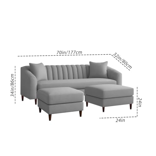 Image of Doraldo 3 Seater Sofa Set with 2 Ottoman for Living Room (Grey) Premium Fabric Sofa