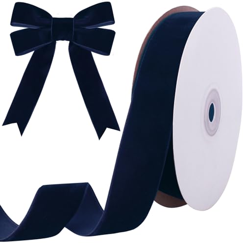 Tsorode 10 Yards Blue Velvet Ribbon 1 Inch for Christmas Tree Navy Velvet Christmas Ribbon for Gift Wrapping Crafts Bow Wreath Holiday Decorations (Navy)