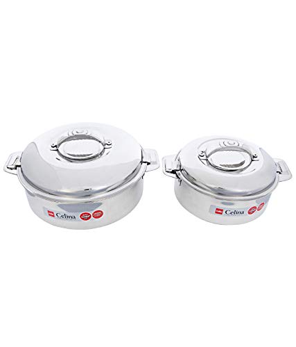 Image of Cello Elegance Stainless Steel Insulated Casserole 2-PC Set -1350 ML,2300 ML, Silver