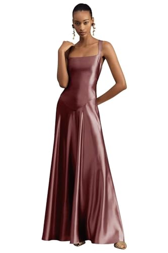 Mermaid Bridesmaid Dresses Long Satin Square Neck Formal Evening Dresses for Women Wedding Guest