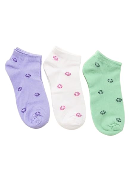 Women’s Cotton Ankle Socks Pack of 3 Socks for Sports, Office, School & Travel | Multicolor Stylish Cute Printed Smile Design Socks-image-43