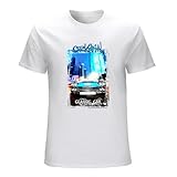 QIAOMEILI American Muscle Car Impala Blau Turquoise Auto Youngtimer Oldtimer T Shirt for Men White L