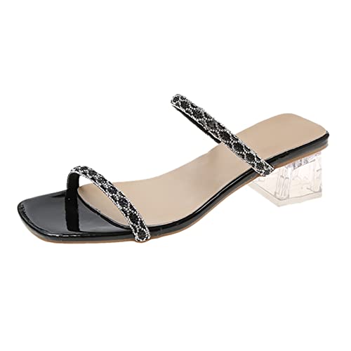 Sandales à talon carré noir 38 chaussure haute respirante tendance strass