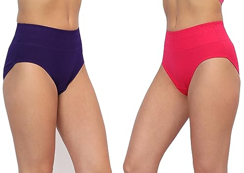Image of GLAMORAS Women Cotton High Waist Full Coverage Broad Band Tummy Tucker Tummy Control Panty, Size L-3XL, Pack of 2 Panties