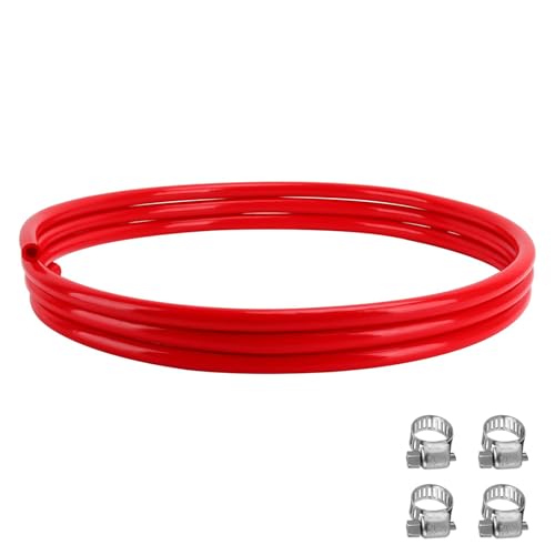 Hgkeke Beer CO2 Gas Line Kit - 10ft PVC CO2 Tubing Hose & 4PCS Stainless Steel Hose Clamp Solid Red Non-toxic Odorless Bendable Keg CO2 Line for 5/16’’ Barb Ball Lock, D Coupler Gas Dispense Brewing